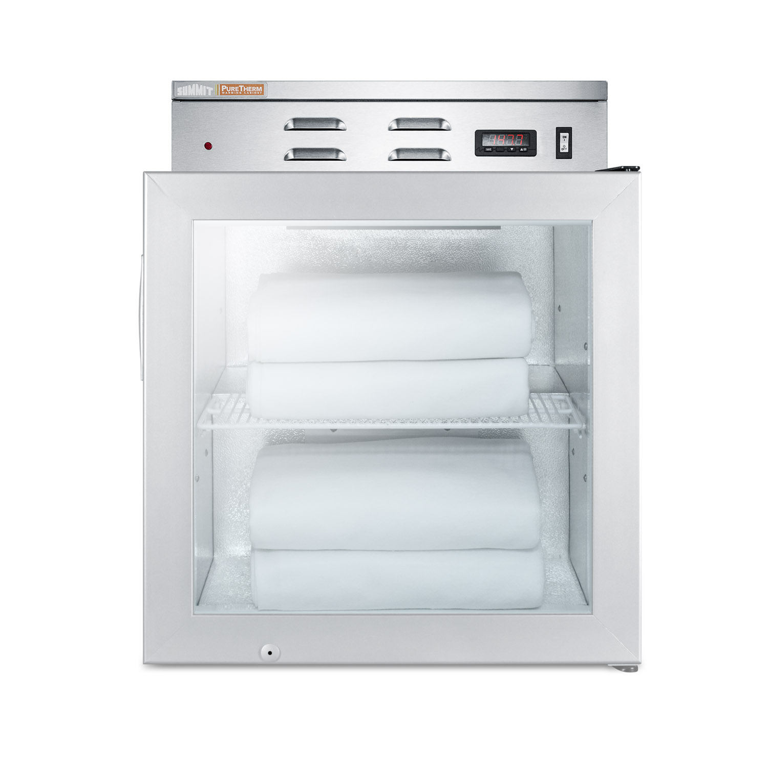 Single chamber compact warming cabinet with glass door, digital thermostat, and lock